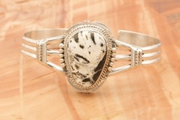 Genuine White Buffalo Turquoise Sterling Silver Bracelet